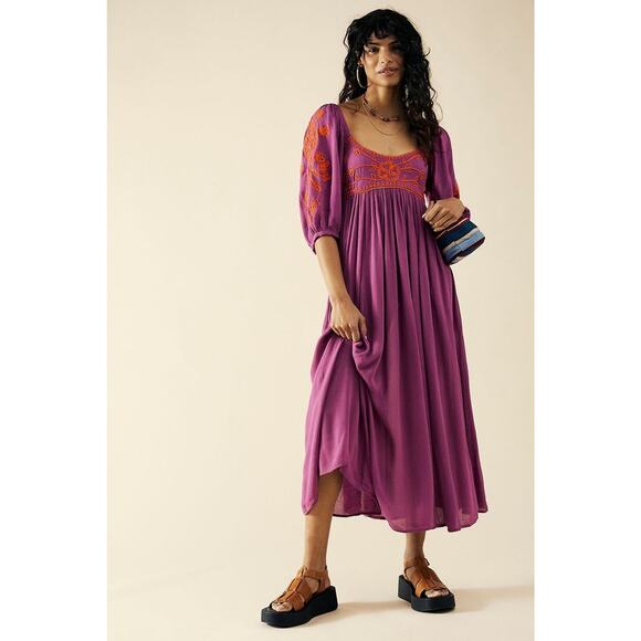 New Free People Wedgewood Embroidered Boho Maxi Dress $168 X-SMALL Floral - Picture 6 of 6